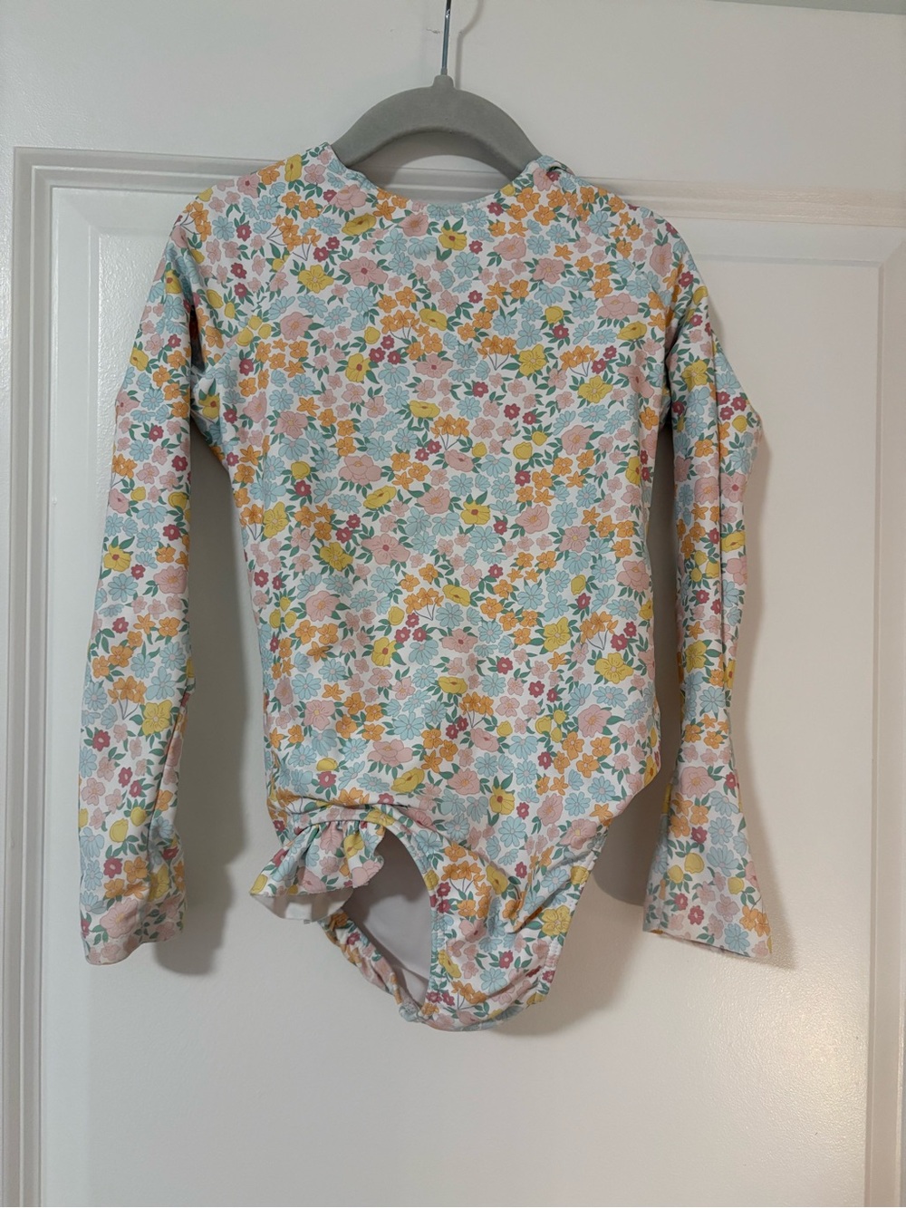 Minnow | Kids Floral Long-Sleeve Rash Guard Swimsuit - Pink Yellow Green